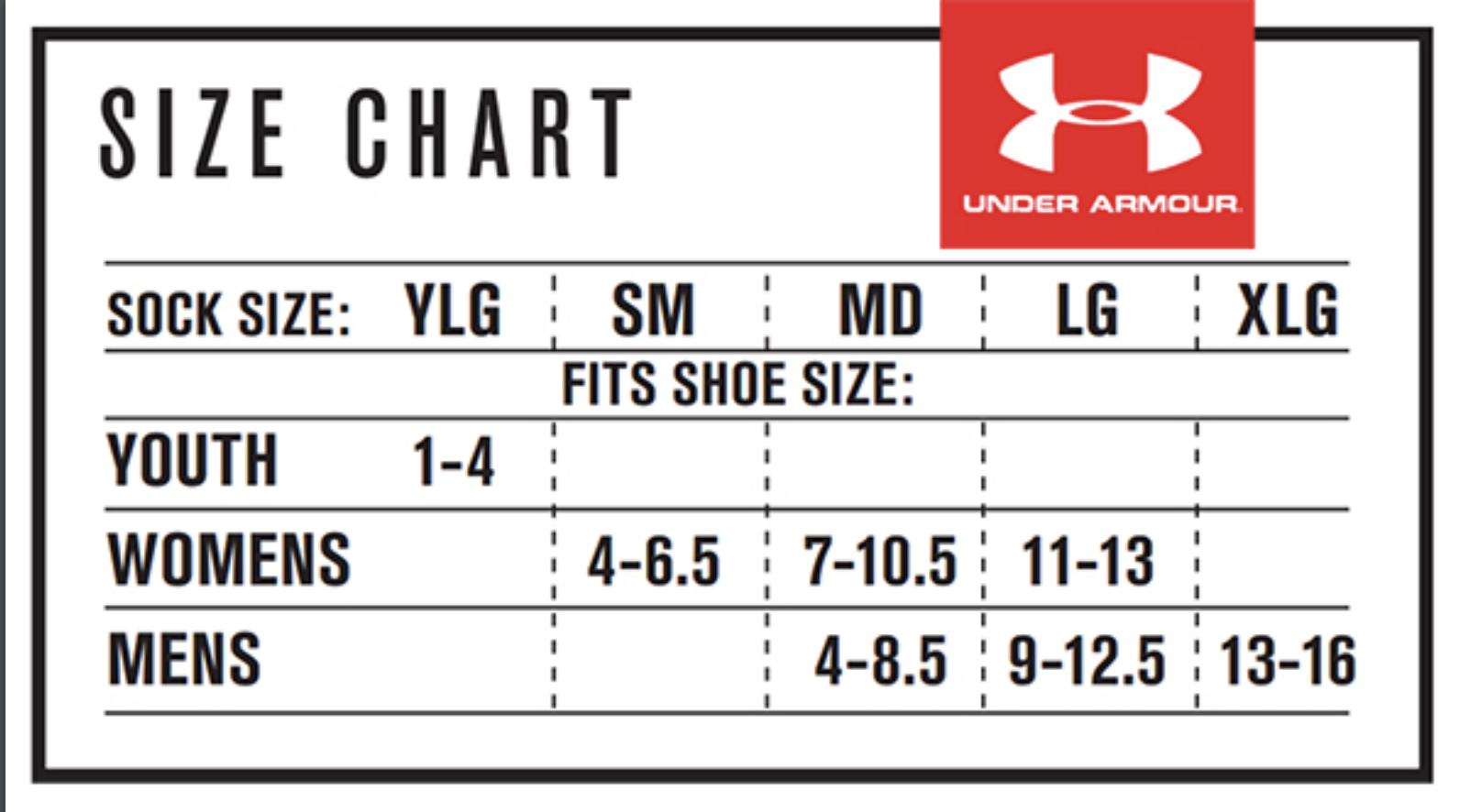 Under Armour Youth Socks Size Chart